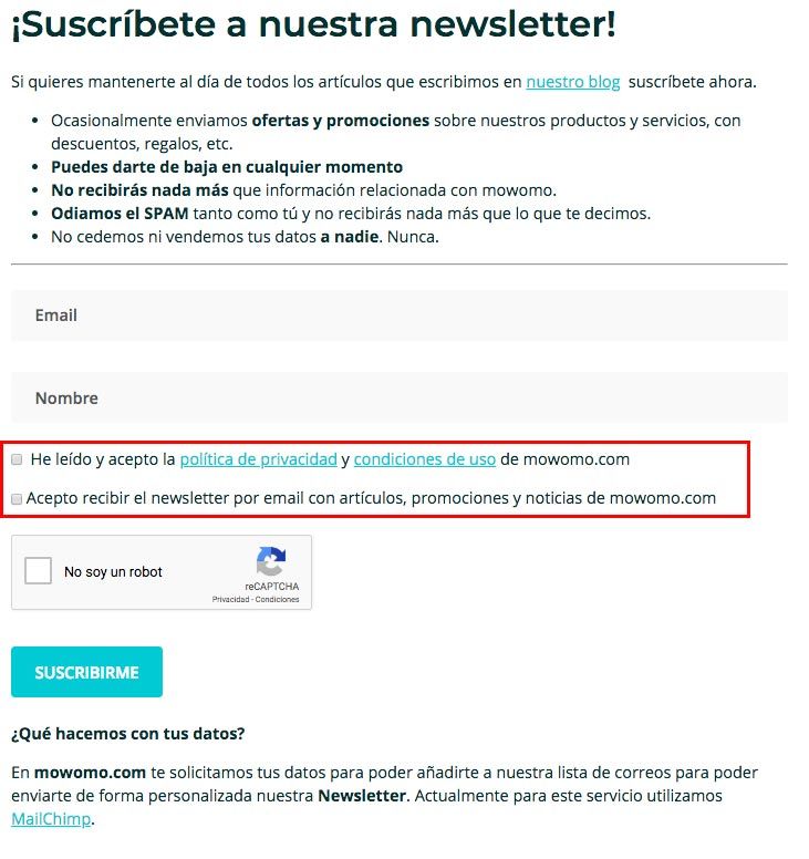 Adaptar tus formularios a la RGPD con casillas de verificación