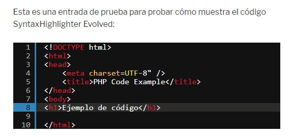 Ejemplo de código resaltado de SyntaxHighlighter Evolved