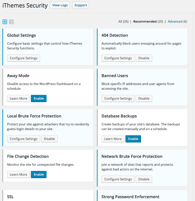 Configurador de Itheme security