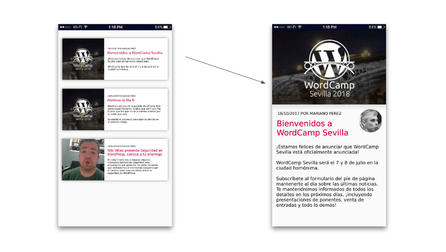 Apariencia de la APP WordCamp Sevilla 2018