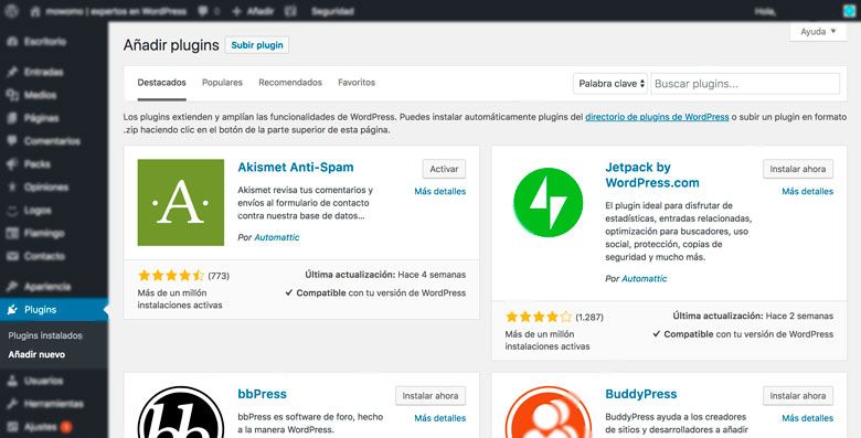 Añadir nuevo plugin en WordPress