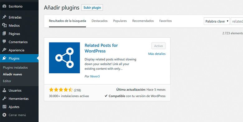 Instalar el plugin de posts relacionados en WordPress