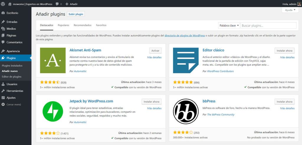 Añadir plugins en WordPress