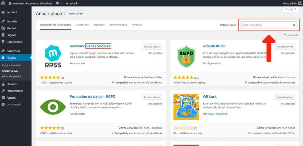 Añadir nuevo plugin WordPress