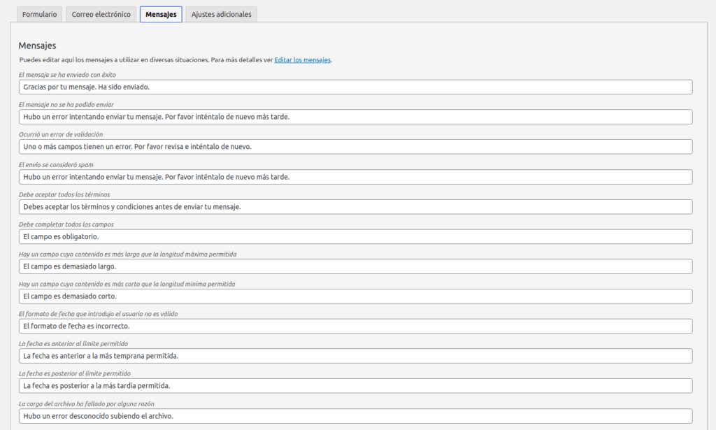Modificar los mensajes que utiliza Contact Form 7