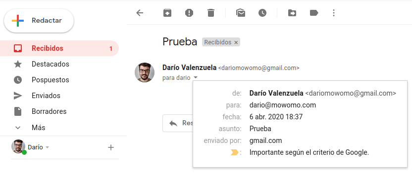 Recibir correo corporativo en dirección de Gmail