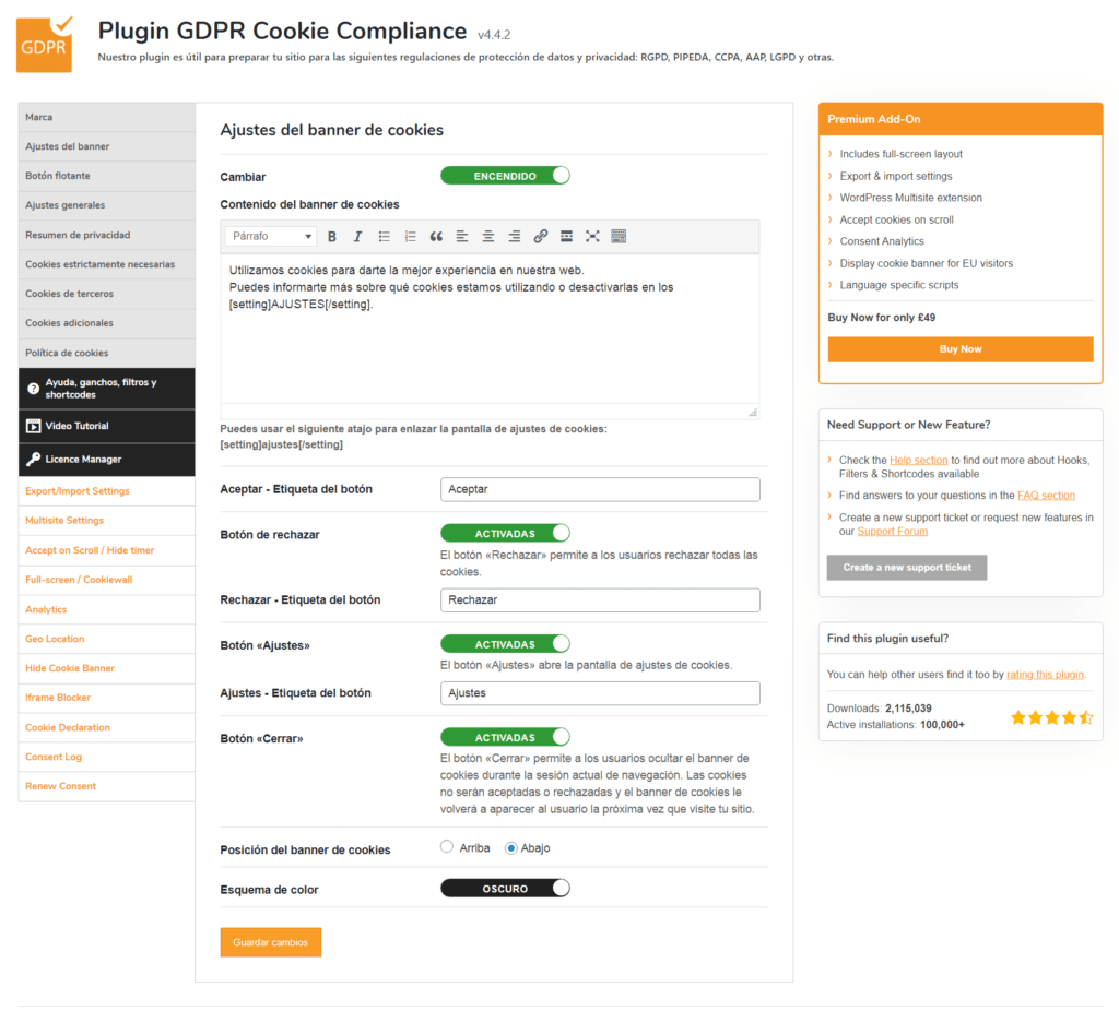 GDPR Cookie Compliance Cookie Banner Settings