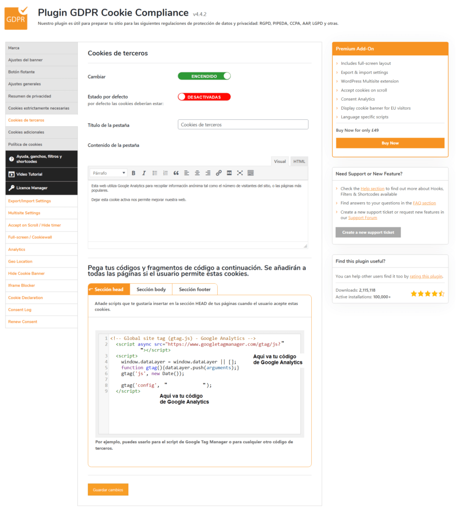 Cookies de terceros en GDPR Cookie Compliance