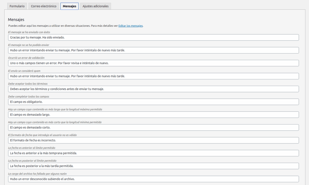 Modificar los mensajes que utiliza Contact Form 7