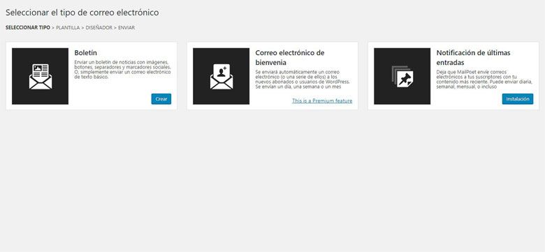 Tipos de newsletter en Mailpoet 3